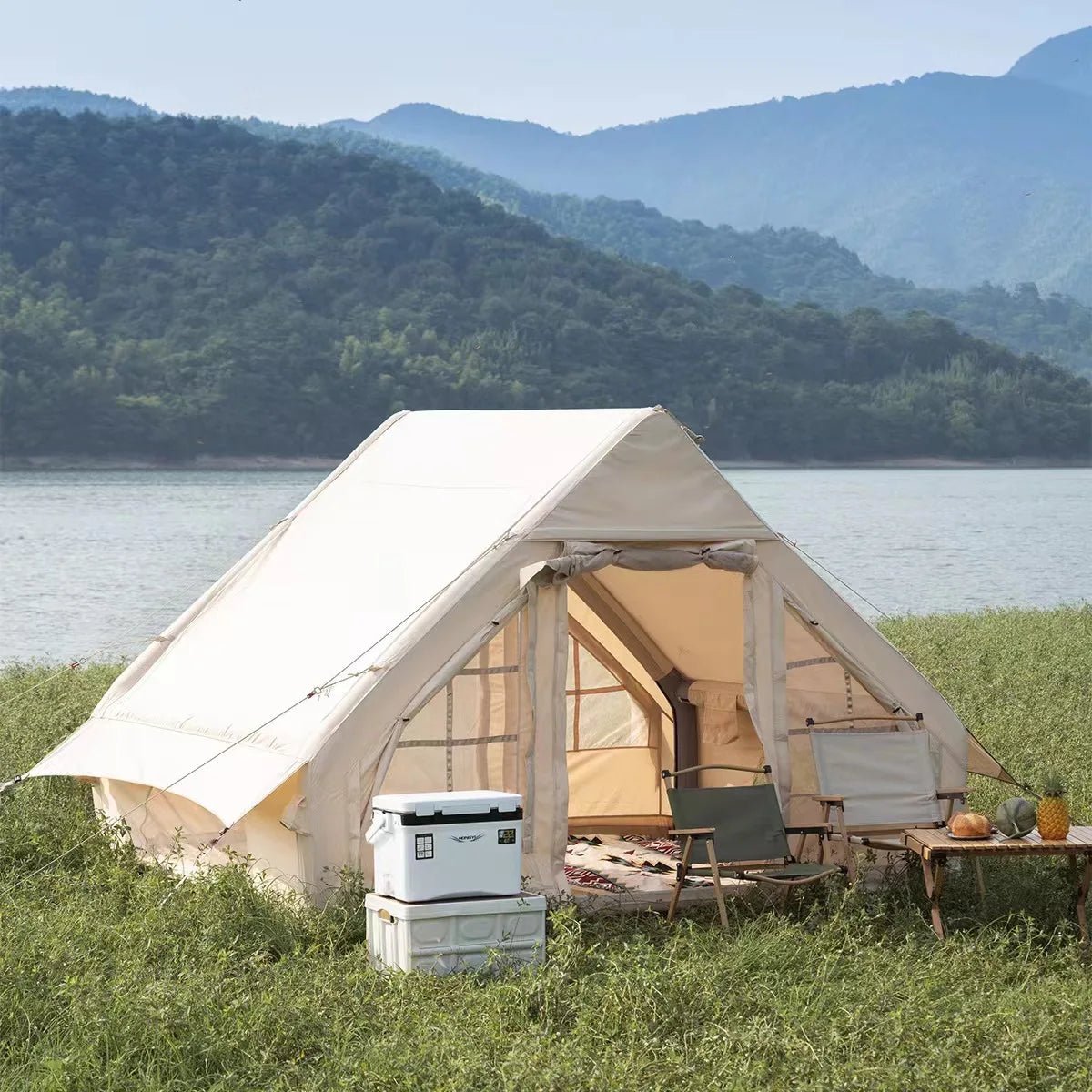 Tente gonflable familiale pour 2 à 4 personnes 6,3m2 avec fenêtre de toit en tissu Oxford 420D "Youqi - Glamping 6.3" - Planète Rando