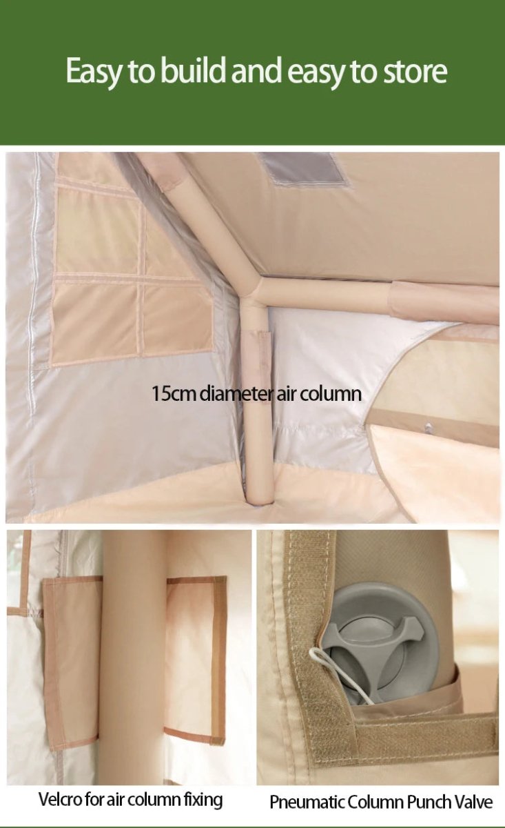 Tente gonflable familiale pour 2 à 6 personnes 7,5m2 avec fenêtre de toit en tissu Oxford 420D "Youqi - Glamping 7.5" - Planète Rando