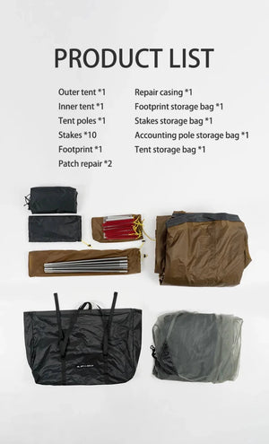 Tente hybride double - parois pour le bivouac / camping avec large espace intérieur 1,9kg "3F UL GEAR - SHELL 2" - Planète Rando