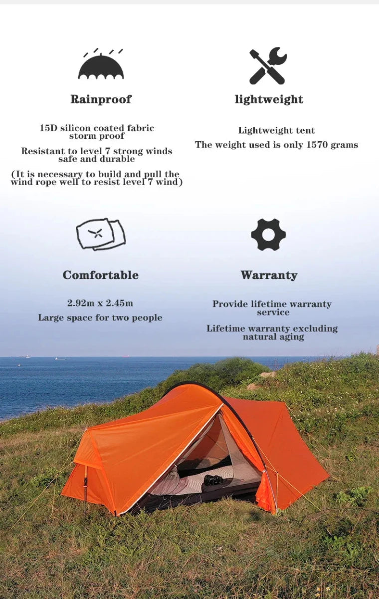 Tente hybride double - parois pour le bivouac / camping avec large espace intérieur 1,9kg "3F UL GEAR - SHELL 2" - Planète Rando