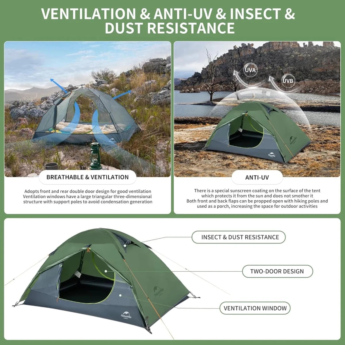 Tente ultralégère double-parois pour le bivouac et camping 2 personnes 1,95kg "Naturehike - Summer 2" - Planète Rando