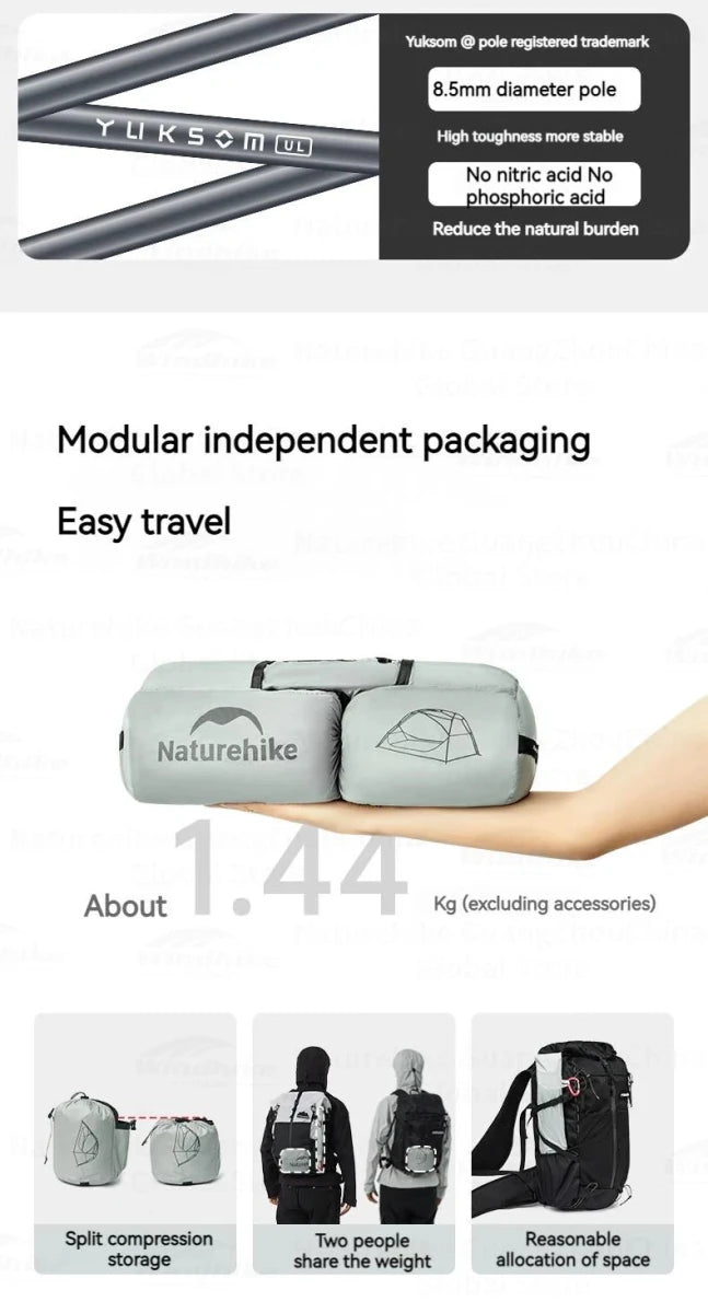 Tente ultralégère nylon 15D double couche pour la randonnée, le camping et le trekking "Naturehike - Star River UL" - Planète Rando