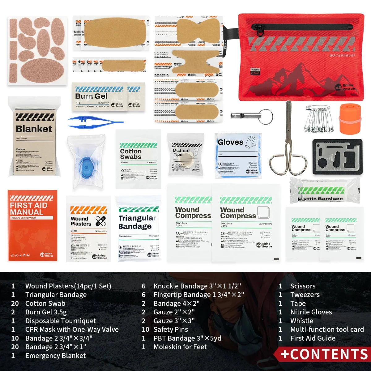 Trousse de premiers secours, ultralégère et étanche 280g "RHINO RESCUE - Mini First Aid Kit" - Planète Rando