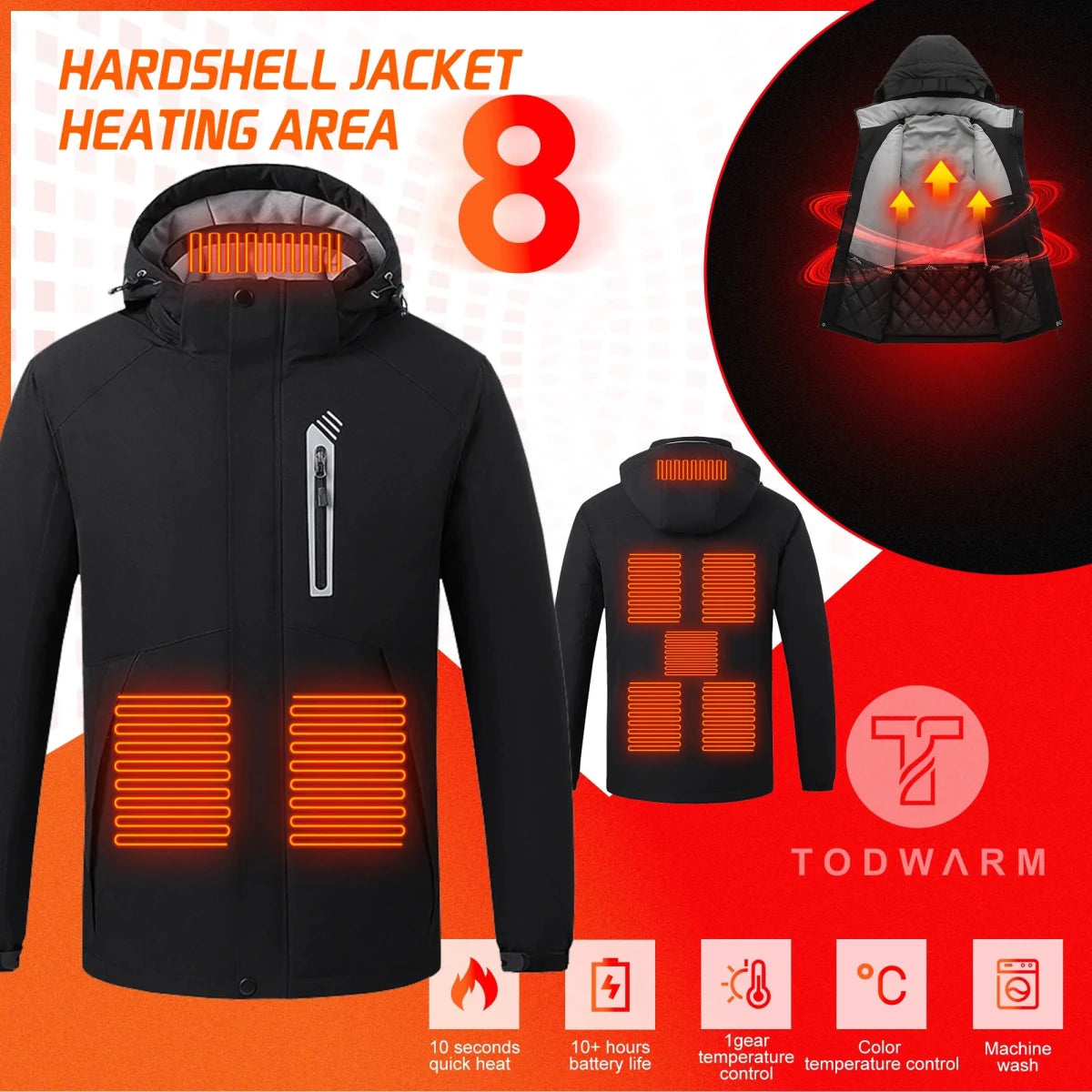 Veste chauffante imperméable unisexe avec 8 zones chaudes "TODWARM - Smart Heat Jacket" - Planète Rando
