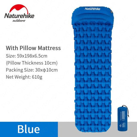 Matelas gonflable ultra-léger 610g R 2.1 avec oreiller "Naturehike – NH19Z032-P" - Bleu / Sans sac gonflable | Planète Rando
