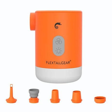 Mini-pompe à air / gonfleur portable 4 en 1 avec éclairage LED USB "FLEXTAILGEAR - Max Pump 2 Pro" - Orange | Planète Rando