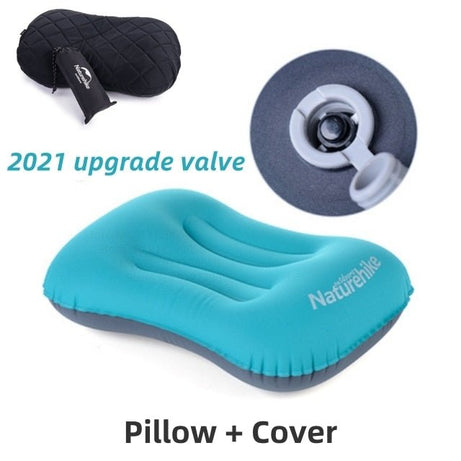 Oreiller gonflable ultra-léger pour la randonnée et le voyage 85g "Naturehike - Aeros Pillow" - Bleu + taie | Planète Rando
