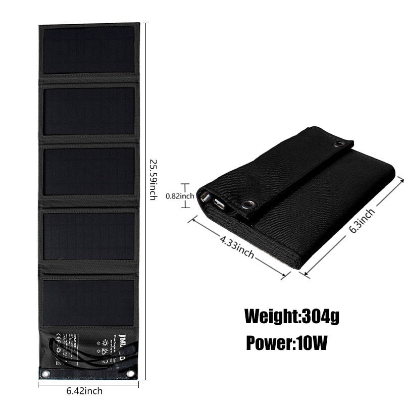 Panneau solaire étanche 5V 7W-10W USB 260g "JMUYTOP - Solar panel" - 10w noir | Planète Rando