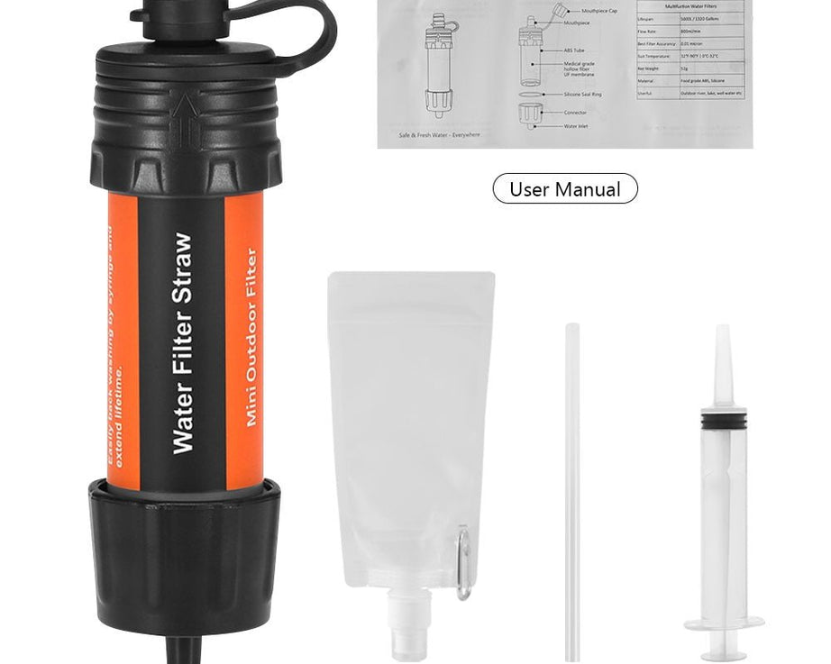 Purificateur d'eau / paille filtrante de survie d'urgence "G-outdoor - Water Filter straw" - Planète Rando