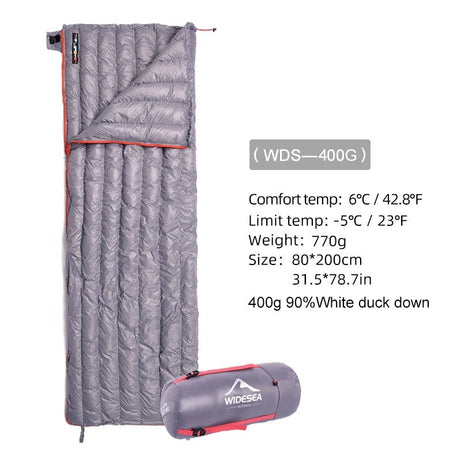 Sac de couchage ultraléger à 90% de duvet de canard confort +11°C / +6°C (à partir de 660g) "Widesea – Down Sleeping Bag" - Gray400G | Planète Rando