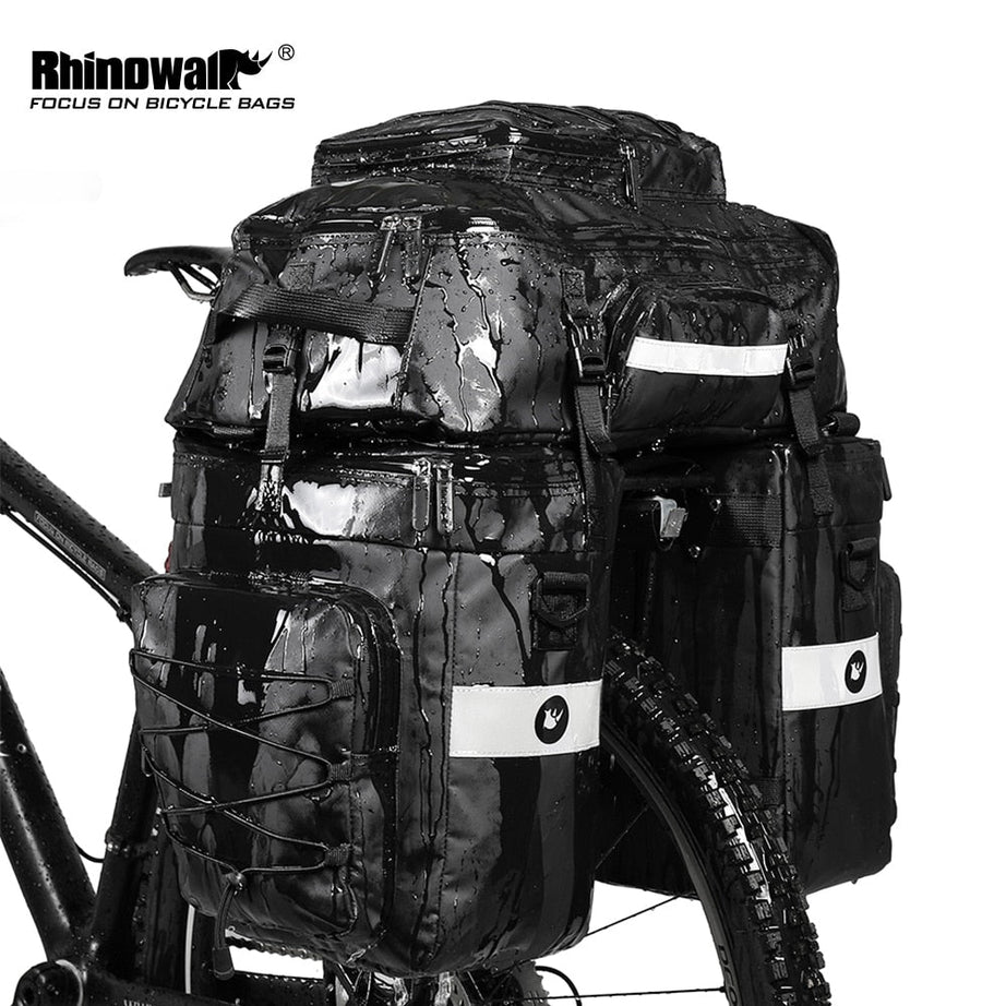 Sacoches arrières de vélo sur porte-bagages arrière 65 L "Rhinowalk - RK 3 en 1" - Planète Rando