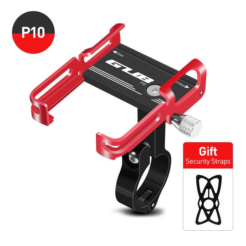 Support téléphone vélo HONEVER GUB rouge et noir, pince réglable, sangles de sécurité noires incluses, accessoires outdoor.