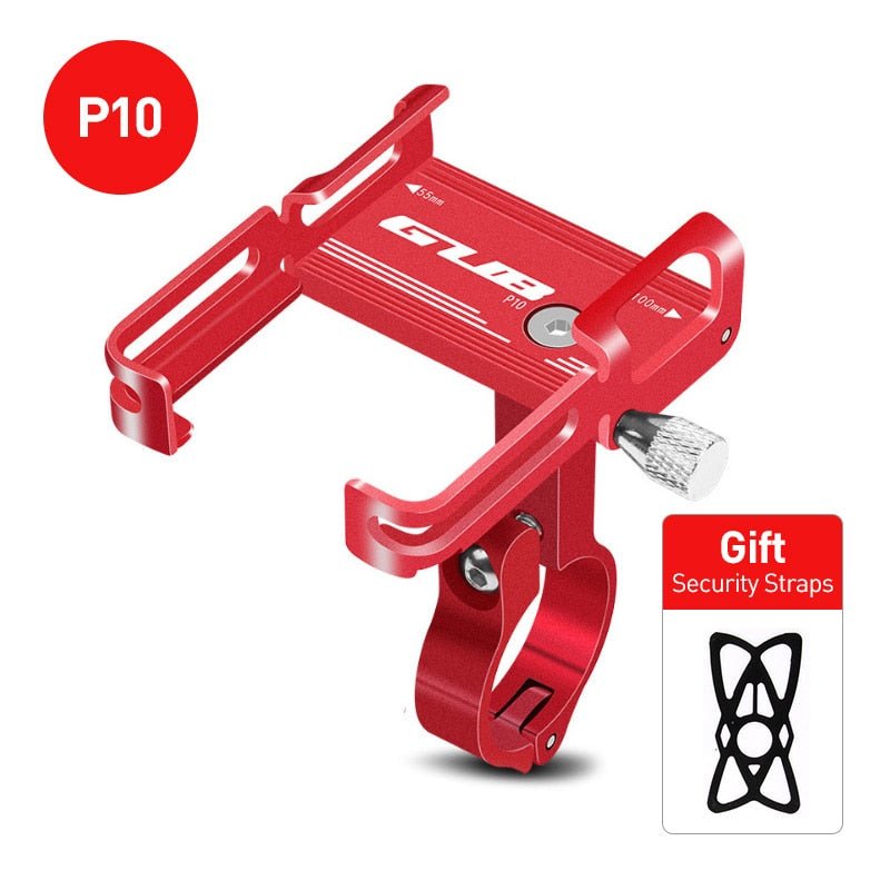 Support téléphone vélo HONEVER GUB Series métal rouge, pince rotative réglable, sangles noires incluses pour cyclisme.