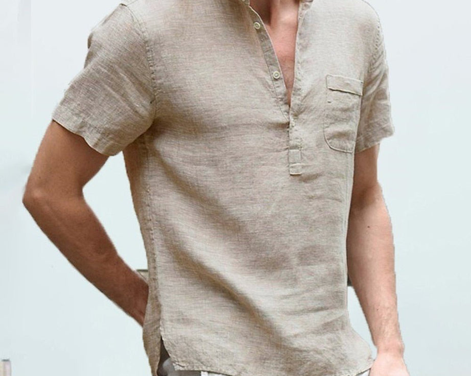 T-shirt à manches courtes pour homme, estival et décontracté, en coton et lin - Planète Rando