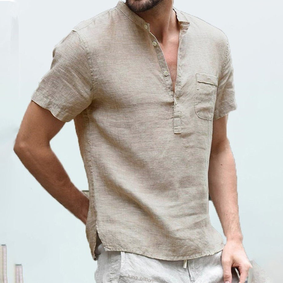T-shirt à manches courtes pour homme, estival et décontracté, en coton et lin - Planète Rando