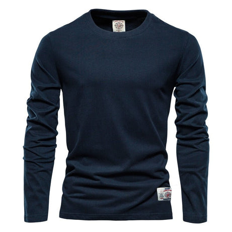 T-shirt à manches longues pour homme 100% Coton "AIOPESON - LangYetw" - Bleu navy / M | Planète Rando