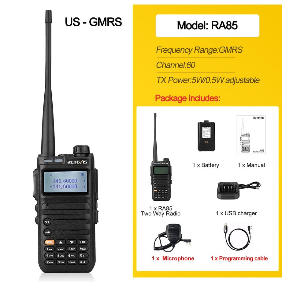 Talkie-talkie portable avec poste radio amateur VHF UHF longue portée 223g "RETEVIS - RA685 /RA85" - RA85 with Cable Mic | Planète Rando