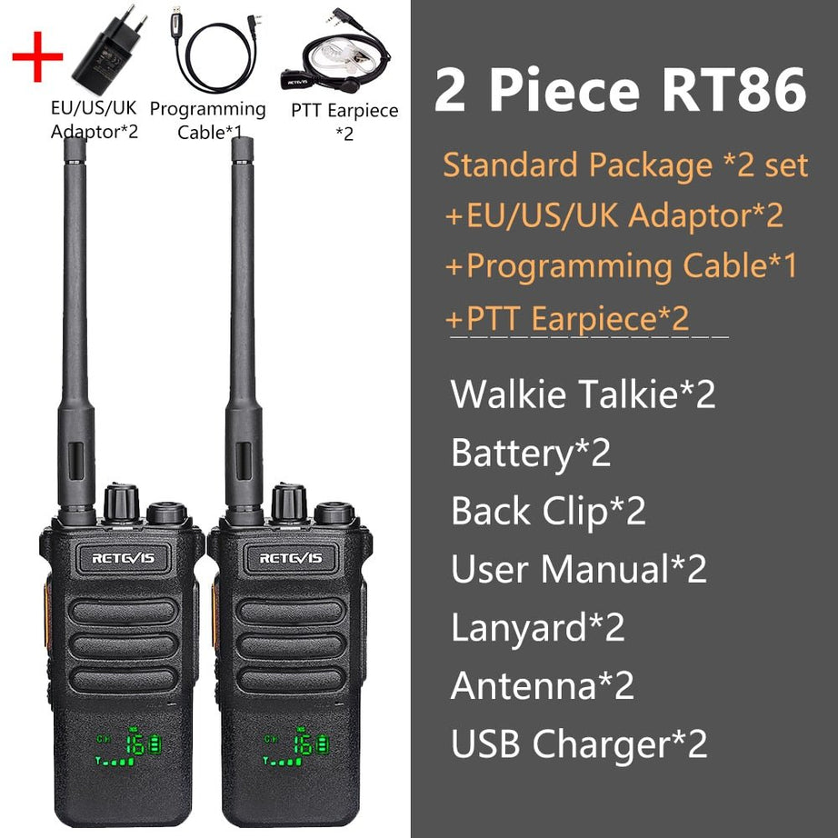 Talkie-walkie 10w de longue portée (3km - 5km) UHF 295g "RETEVIS - RT86" - 2PCS and ACC | Planète Rando