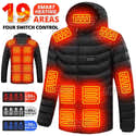 Veste Chauffante USB Unisexe - 19 Zones Chauffantes, 3 Températures Réglables - Capuche, Coupe-vent, Pour Plein Air - 8